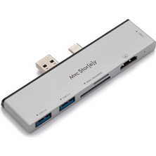 Surface Pro 7 USB C Hub 6 In 1 HDMI 4K USB 3.0 Sd Tf Kart Okuyucu Alüminyum Adaptör Çoklayıcı Tak Çalıştır Gümüş