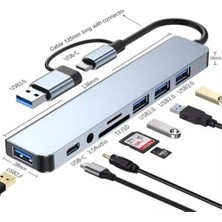 1060 8 In 2 Usb-C & USB 3.0 Hub Çoklayıcı Usb, Type-C, Sd/tf ve Aux Çevirici x USB 3.0: 5gbps Ultra Hızlı Veri Transferi. Klavye, Mouse ve Yazıcılar I