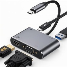 4in1 USB C HDMI VGA Adaptörü, USB C Hub, 4K Hdmı, 1080P Vga, USB 3.0, USB C Pd Şarj, MacBook Pro/air/ipad Pro 2018 / Dell Xps/ Uyumlu