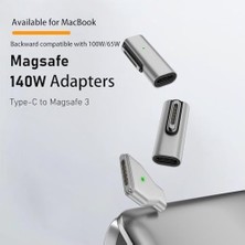 Type-C - Magsafe 3 ile Uyumlu Manyetik Şarj Adaptörü Çevirici 140W Hızlı Şarj Desteği, LED Göstergeli Gümüş Sfu-3