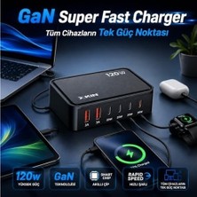 120W Gan Şarj Istasyonu 5 Portlu Hızlı Şarj Adaptörü PD30W QC18W Smart Chip Teknolojili Usb-A Usb-C Çoklu Şarj Cihazı Masaüstü Hızlı Şarj Ünitesi | Xk