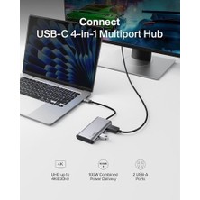 USB C 4'ü 1 Arada Çok Bağlantı Noktalı Adaptör (4k Hdmı, Usb-C 100W Pd Geçişli Şarj ve Daha Fazlası Için 2 x USB A Bağlantı Noktası Ile)