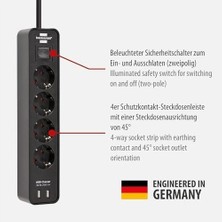 USB Hızlı Şarj Özellikli 4 Soketli Priz Siyah
