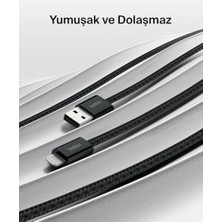 2'li Örgülü Usb-A - Lightning Kablo, 1,5 M, Yumuşak, Esnek ve Hızlı Şarj Kablosu, 14 ve Önceki Modeller, 9. Nesil iPad ve Airpods ile Uyumlu, Siy