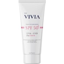 The Vivia 50 ml Ton Eşitleyici ve Aydınlatıcı Güneş Kremi, Yüksek Koruyucu SPF50+ Akne Eğilimli Ciltler Için