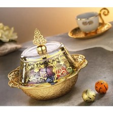 Fair Home Lokumluk Çerezlik Sunumluk Osmanlı Tarzı Cam Kapaklı Metal Gold