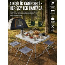 Katlanabilir Kamp Masası ve 4 Tabure Seti Taşınabilir Alüminyum Gövdeli Piknik Masası