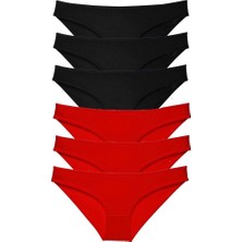 6 Adet Süper Eko Set Likralı Kadın Slip Külot Siyah Kırmızı