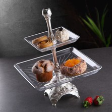 Fair Home Iki Katlı Kurabiyelik Camlı Metal Gümüş 20 cm / 26 cm – Busem Model