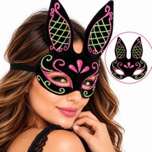 Neva Prime Süet Kaplama Işlemeli Tavşan Maskesi – Siyah Pembe Yeşil BX40