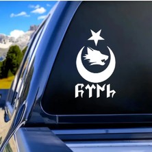 Berrybu Göktürkçe Türk Yazılı Bozkurt Hilal Yıldız Araç Sticker Çıkartma - 13X22 cm