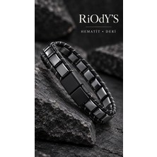 Riody’s Hematit Taşlı Örgülü Deri Erkek Bileklik – Siyah Manyetik Kilitli