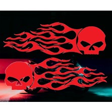 Berrybu 2li Kuru Kafa Alev Tasarım Vinil Sticker - Motosiklet Depo ve Araç Çıkartması 20 cm (Kırmızı Reflektif)