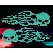 Berrybu 2li Kuru Kafa Alev Tasarım Vinil Sticker - Motosiklet Depo ve Araç Çıkartması 20 cm (Neon Yeşil Reflektif)