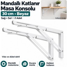 Hobidabi 30 cm Beyaz1 Takım Mandallı Katlanabilir Masa Konsolu - Aç Kapa Duvara Monte Katlanır L Raf Ayağı