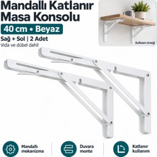 Hobidabi 40 cm Beyaz 1 Takım Mandallı Katlanabilir Masa Konsolu - Aç Kapa Duvara Monte Katlanır L Raf Ayağı