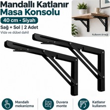 Hobidabi 40 cm Siyah 1 Takım Mandallı Katlanabilir Masa Konsolu - Aç Kapa Duvara Monte Katlanır L Raf Ayağı