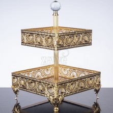 Fair Home Iki Katlı Kurabiyelik Kare Metal Gold 25 cm / 20 cm – Hünkar Model