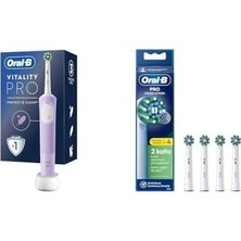 Prime Oral-B Şarjlı/elektrikli Diş Fırçası Vitality Pro Lila Koruma ve Temizlik + Oral-B Action X-Filament Şarjlı Diş Fırçası Yedek Başlığı 4 Adet