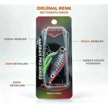 Avcı Kaşık Pro Serisi – Gerçekçi Balık Desenli, Siyah Kırmızı Renkli, Yeşil Püsküllü, At-Çek Balık Avı Yemi