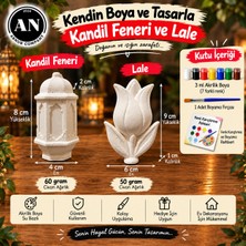 Arnur Company Kandil Feneri ve Lale Biblo Boyama Seti, 2’li Taş Figür, 7 Renk Akrilik Boya ve Fırça Dahil