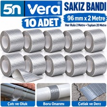5N Vera Sakız Bant Çamur Bant 10’lu Paket 96 mm x 2 M Toplam 20 Metre Alüminyum Folyolu Su Yalıtım Izolasyon Sızdırmazlık Tamir Bandı Çatı Oluk Boru