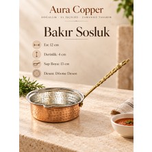 Aura Copper Kalın Bakır Sosluk 12 cm 1 mm El Dövmesi Uzun Saplı Sos Tavası SS-00002-DÖVME