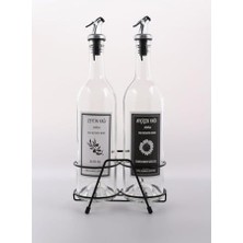 Prime Şeffaf 750 ml Siyah Beyaz Etiketli Siyah Standlı Akıtıcılı Yağlık Yağdanlık