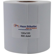 Prime Lamine Termal Etiket 100MM x 100MM Ruloda 500 Adet 40MM Çapında Direk Termal Transfer Etiketi