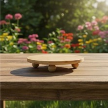 Prime Bambu Top Ayaklı Yuvarlak Sunumluk – 25CM Çap Seçenekli Doğal Ahşap Servis Tabağı | Peynir, Meze, Kek Standı, Kahvaltı ve Charcuterie Board | Yü