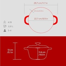Prime Döküm Yuvarlak Tencere Döküm Demir Kapak New Serisi Çap 22CM. Kırmızı