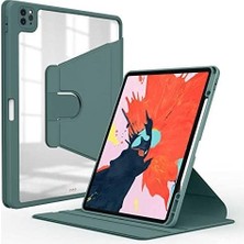 Prime iPad Air 4 10.9 ile Uyumlu Kılıf Şeffaf Dönebilen Kalem Bölmeli A2072 A2316 A2324 A2325 Koyu Yeşil