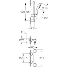 Prime Precision Termostatik Duş Bataryası ve Start 110 Sürgülü Duş Seti, 110MM 1 Akışlı El Duşu, 600MM Sürgülü Ray, 1750MM Duş Hortumu, 38°c Sabit Sıc