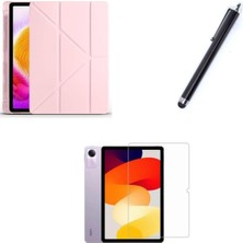 Prime - Pad Se ile Uyumlu Kalem Bölmeli Standlı Kılıf + Ekran Koruyucu + Kalem 3'lü Set - Pembe