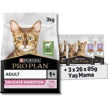 Prime Pro Plan Delicate Kuzu Etli Kuru Kedi Maması 3 kg + Purina Pro Plan Healthy Start Sos Içinde Hindi Etli Yavru Kedi Maması 85GR Pouch x 26 Adet x