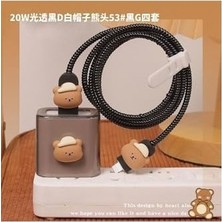 Prime Buddy 18-20W Hızlı Şarj Lightning Spiral Kablo Koruyucu Seti, Şapkalı Ayıcık Tasarım, 1,2 M, 2,4 A - Siyah