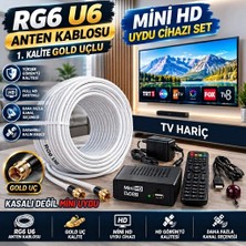 Ncpline 20 Metre Rg6 U6 Gold Uçlu Anten Kablosu ve Mini Hd Uydu Alıcı Set Tkgs Kendinden Güncellemeli