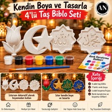 Arnur Company 4’lü Taş Tozu Biblo Boyama Seti, Lale - Ay Yıldız- Allah - Muhammed Yazılı Tablolar, 7 Renk Akrilik Boya ve Fırça Ile Beraber