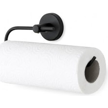 Die Grup Lotus Siyah Kağıt Havluluk, Yapışkanlı ve Vidalı Montajlı Rulo Havlu Askısı, Mat Siyah Statik Boyama, 35 mm Oval Bantlı Mutfak ve Banyo Kağıt Havlu Tutucu