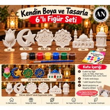 Arnur Company 6’lı Taş Biblo Boyama Seti Lale - Ay Yıldız -Allah -Muhammed -Cami- Fener -Figürleri 7 Renk Akrilik Boya