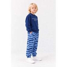 Rony Pony Kids Çocuk 3 Iplik Yazı Baskılı Sweatshirt ve Desenli Jogger Eşofman Takımı – Lacivert Mavi