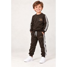 Rony Pony Kids Erkek Çocuk 2 Iplik Araç ve Dağ Nakışlı Kahverengi Çocuk Eşofman Takımı