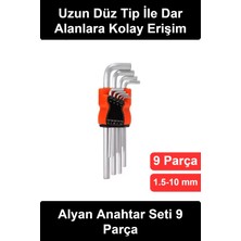 Wonara #alyanseti Alyan Anahtar Takımı 9 Parça Krom Kaplama Uzun Düz Tip Allen Altıgen Imbus Çelik Turuncu Stantlı Bisiklet Mobilya Montaj Tamir Atölye Hırdavat El Aleti 1.5-10 mm Ölçülü Profesyonel Set