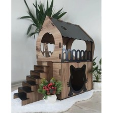 Die Grup Ahşap Iki Katlı Kedi Evi, Lüks Tasarım, Siyah-Ceviz