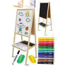 Die Grup Ayaklı Yazı Tahtası Çift Taraflı 40X50CM 1 Adet 12 Renk Jumbo Keçeli Kalem Çocuk Yazı Tahtası Alıştırma Tahtası