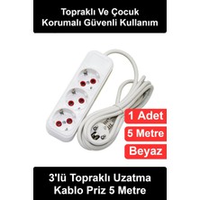 Wonara #uzatmakablosu 3'lü Topraklı Uzatma Kablo Priz 5 Metre Çocuk Korumalı Beyaz Seyyar Grup Çoklu Soket Ev Ofis Masa Tipi Elektrik Çoğaltıcı Pvc Kaplı Bakır Iletkenli Dayanıklı Plastik Gövde Kompakt