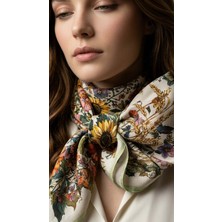 Moda Nuda Kır Çiçeği Desenli Ipek Fular - %100 Çin Ipeği Zarafet