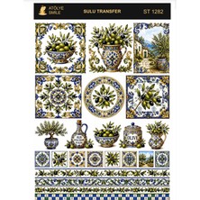 Atölye Smile ST1282 Zeytin Temalı, Çoklu Açık Zemin Sulu Transfer 25*35 cm