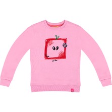 BeetleBeez Kız Çocuk Baskılı Bisiklet Yaka Sweatshirt - Pembe
