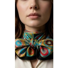 Moda Nuda Modern Dairesel Desenli Bursa Ipeği Fular - Siyah Zarafet